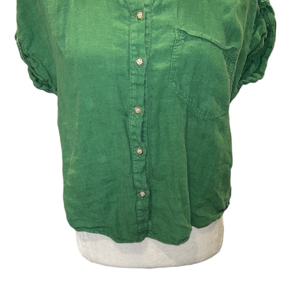 Zara Kelly Green Linen Pocket Cropped Blouse - M - Picture 6 of 14